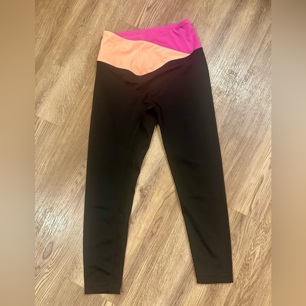 Victoria's Secret Black Leggings with Pink & Peach Waistband